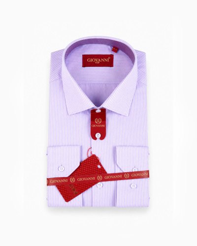 Chemise Lilas à Rayures Verticales Fines Regular Fit