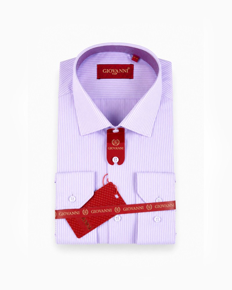 Chemise Lilas à Rayures Verticales Fines Regular Fit