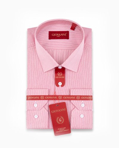 Chemise Rose à Rayures Verticales Fines Regular Fit