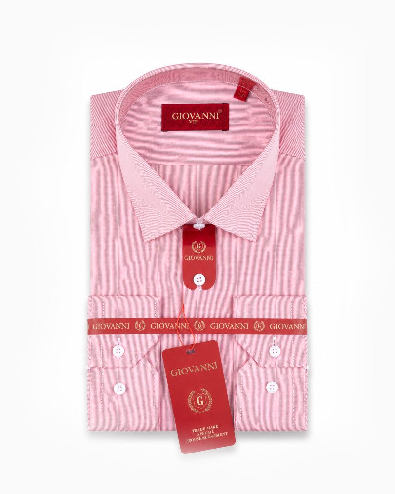 Chemise Rose à Rayures Verticales Fines Regular Fit