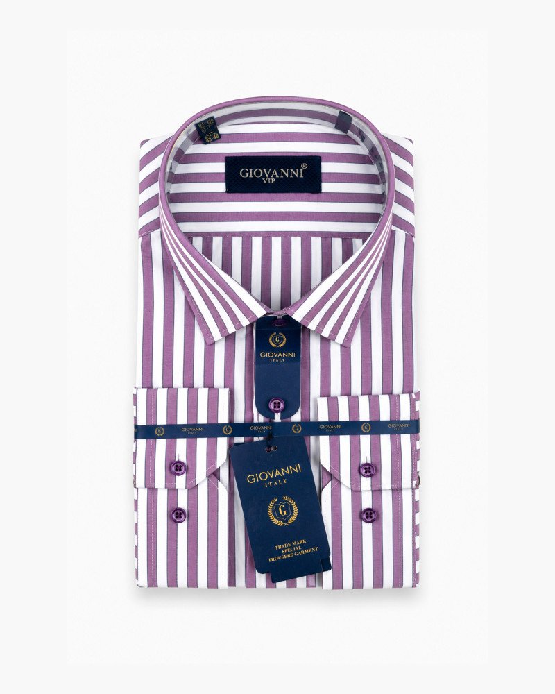 Chemise Blanche à larges rayures verticales violettes – Coupe Regular Fit