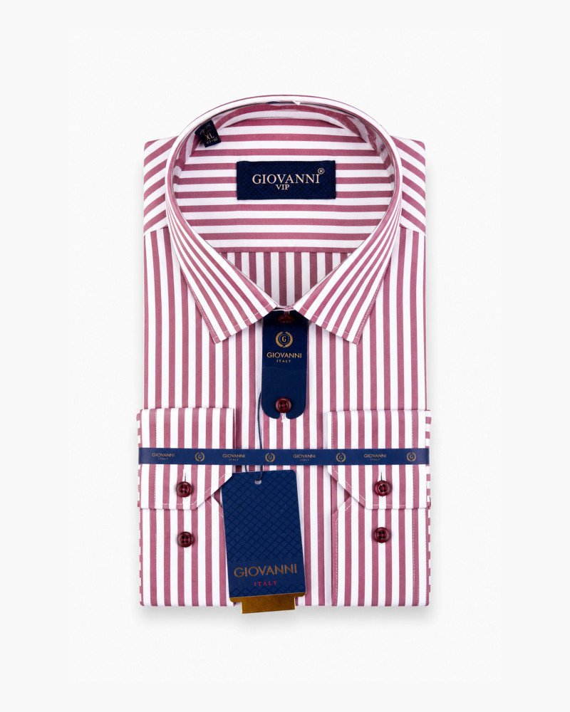 Chemise Blanche à larges rayures verticales bordeaux – Coupe Regular Fit