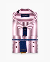 Chemise Blanche à larges rayures verticales bordeaux – Coupe Regular Fit
