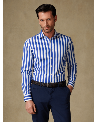 Chemise Blanche à larges rayures verticales bleu roi – Coupe Regular Fit
