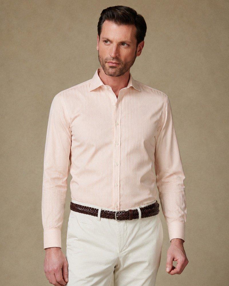 Chemise pêche clair à rayures verticales fines regular fit