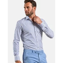 Homme Chemise En Twill Fin De Coupe Très Ajustée, À Rayures 43AC