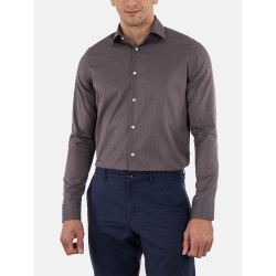 Chemise cintrée en popeline double retors faux-uni à fines rayures 50CH