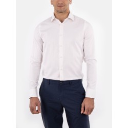 Chemise cintrée en popeline double retors faux-uni à fines rayures