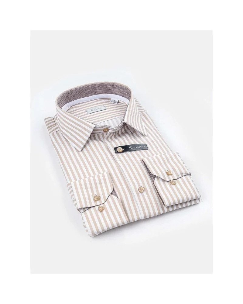 Chemise Rayée Beige/Blanc Regular Fit