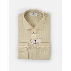 Chemise cintrée en popeline double retors faux-uni à fines rayures 53CH