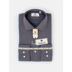 Chemise cintrée en popeline double retors faux-uni à fines rayures 50CH