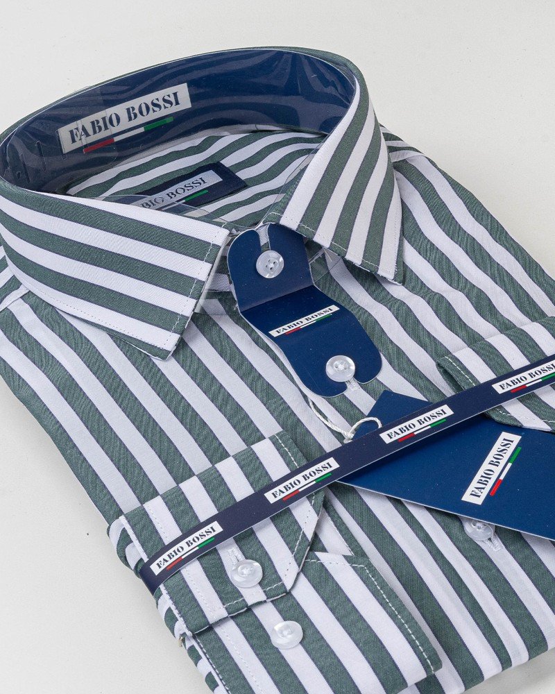 Chemise Rayée Vert/Blanc Regular Fit – Rayures Larges