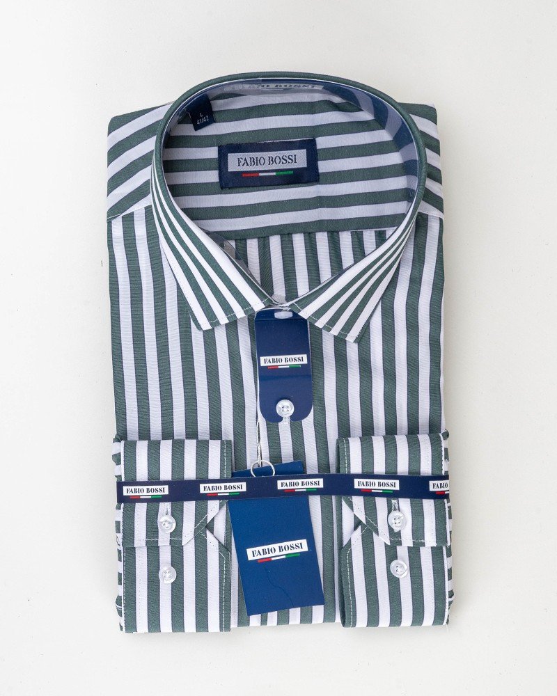 Chemise Rayée Vert/Blanc Regular Fit – Rayures Larges