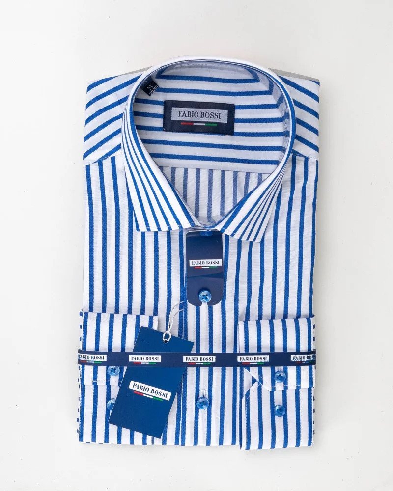 Chemise Rayée Bleu Royal/Blanc Regular Fit – Rayures Larges