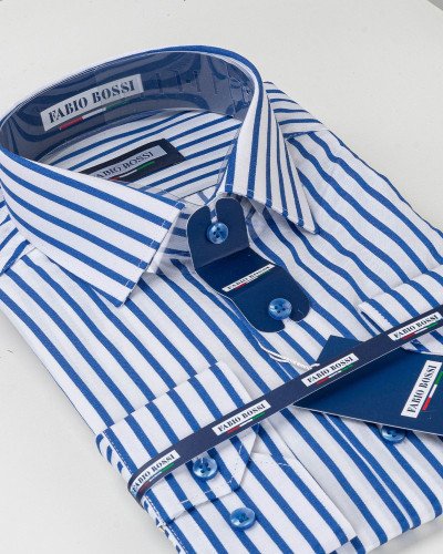 Chemise Rayée Bleu Royal/Blanc Regular Fit – Rayures Larges