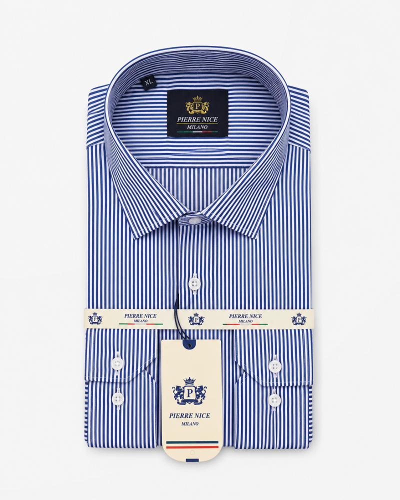 Chemise Rayée Bleu Marine/Blanc Regular Fit – Rayures Fines