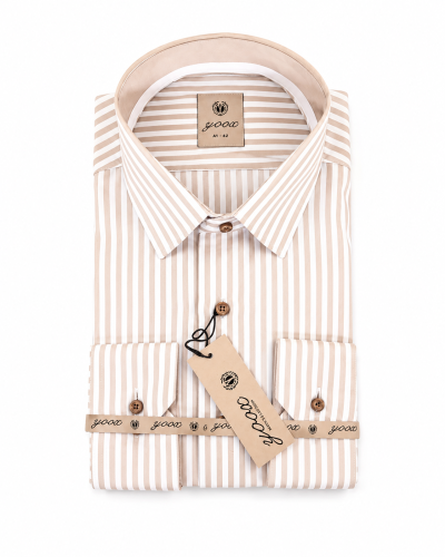 Chemise Rayée Beige/Blanc Regular Fit – Rayures Fines