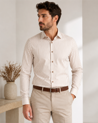 Chemise homme rayée beige