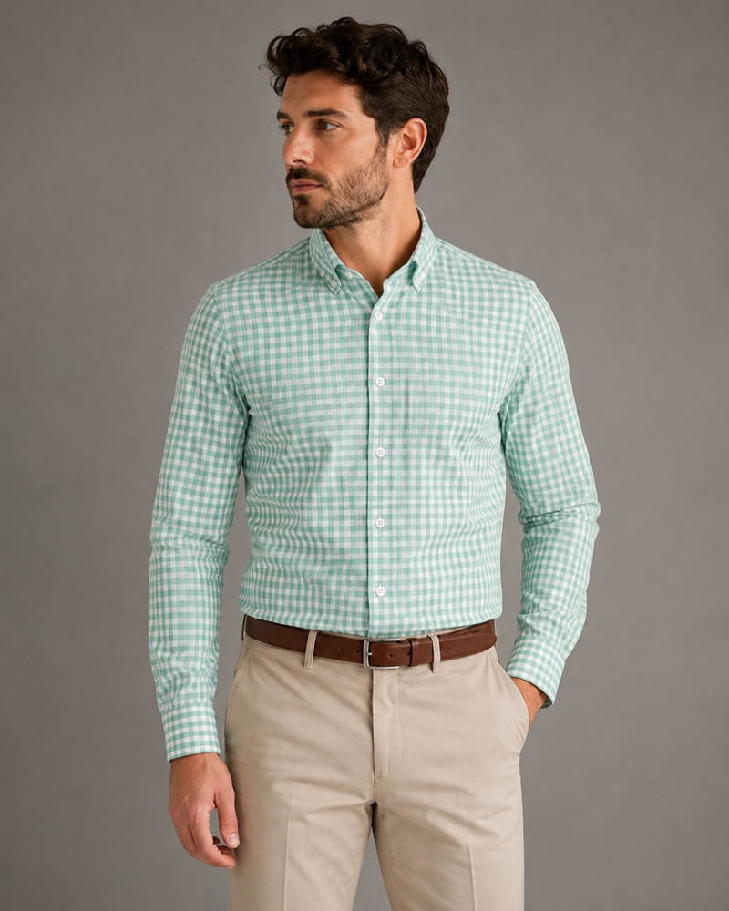 Chemise à carreaux vert menthe regular fit